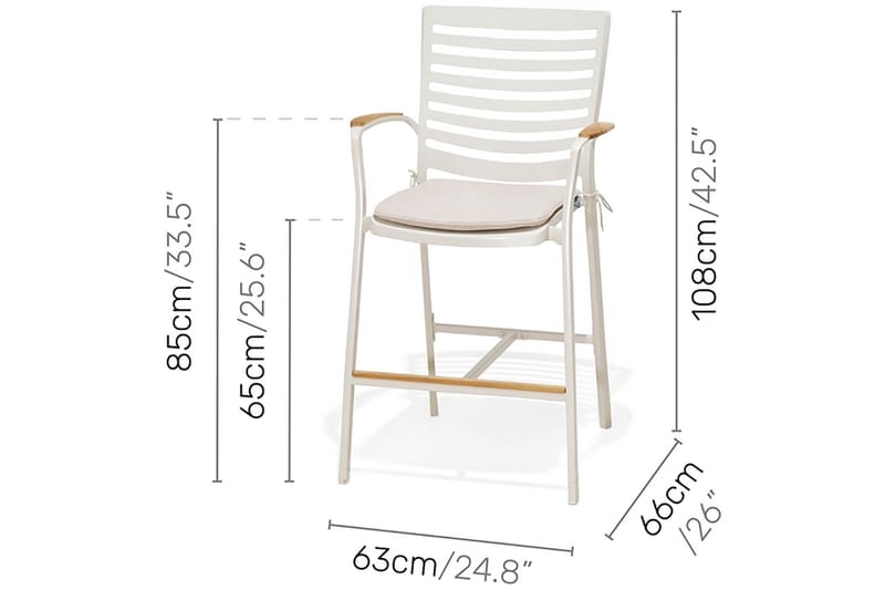 Bargruppe Portals 95 cm + Barstol - Hvit/Teak - Hagemøbler & utemiljø - Hagegruppe - Cafemøbler & cafesett