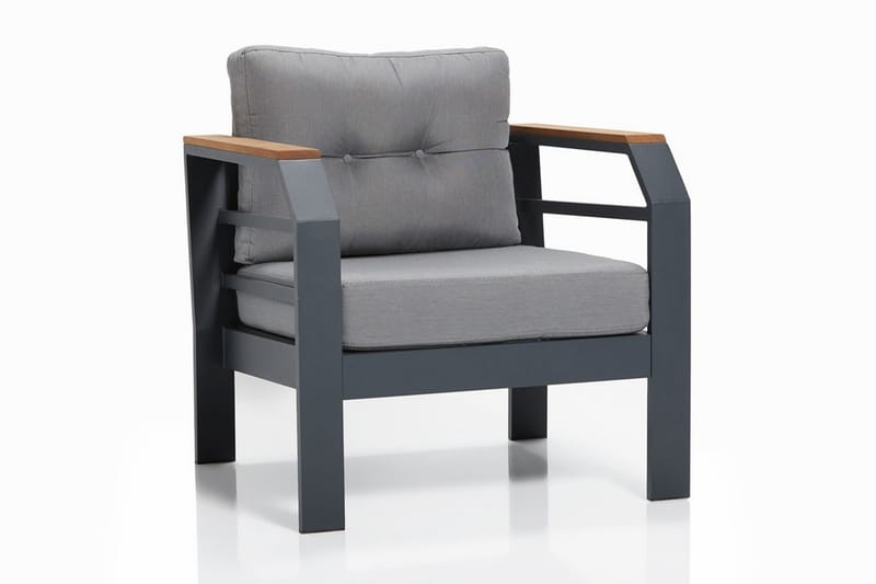 Cafésett Lassento 137 cm + 2-seters Sofa + 2 Lenestoler - Grå / Svart - Hagemøbler & utemiljø - Hagegruppe - Cafemøbler & cafesett