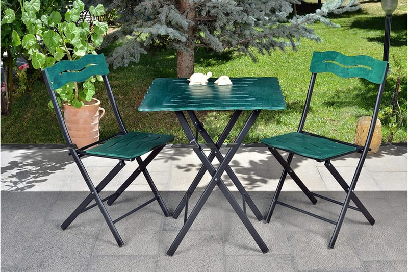 Cafésett Riotorto 60 cm Bølger + 2 Stoler - Grønn / Svart - Hagemøbler & utemiljø - Hagegruppe - Cafemøbler & cafesett