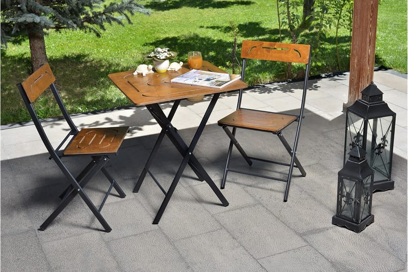 Cafésett Riotorto 60 cm Blomst + 2 Stoler - Natur / Svart - Hagemøbler & utemiljø - Hagegruppe - Cafemøbler & cafesett