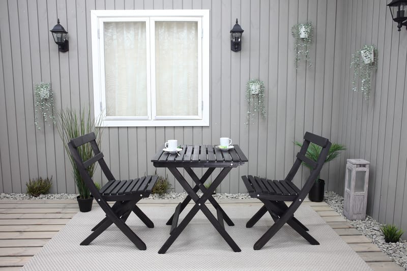 Cafésett Wilma 65x65 cm + 2 Stoler Grå/Hvit - Baltic Garden - Hagemøbler & utemiljø - Hagegruppe - Cafemøbler & cafesett