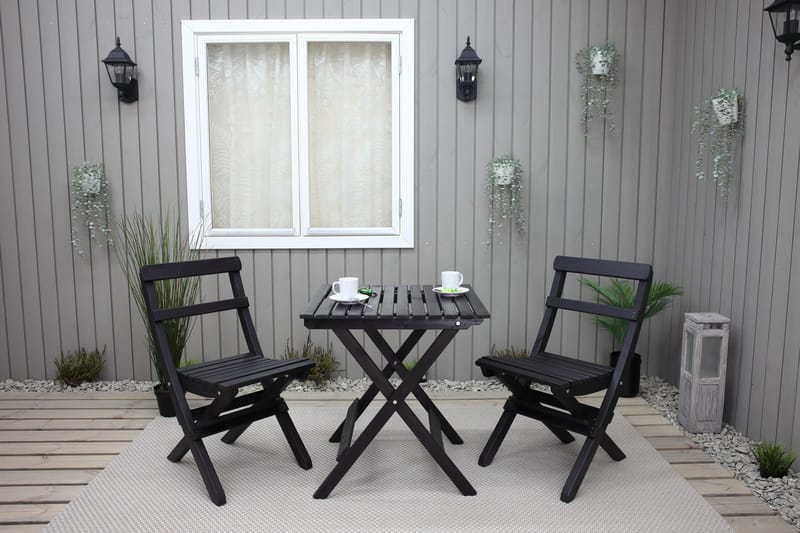 Cafésett Wilma 65x65 cm + 2 Stoler Grå/Hvit - Baltic Garden - Hagemøbler & utemiljø - Hagegruppe - Cafemøbler & cafesett