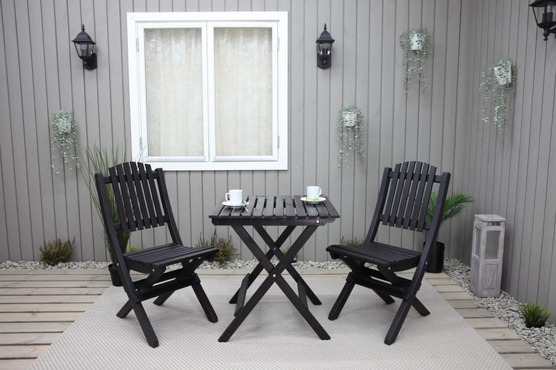 Cafésett Wilma 65x65 cm + 2 Stoler Svart - Baltic Garden - Hagemøbler & utemiljø - Hagegruppe - Cafemøbler & cafesett