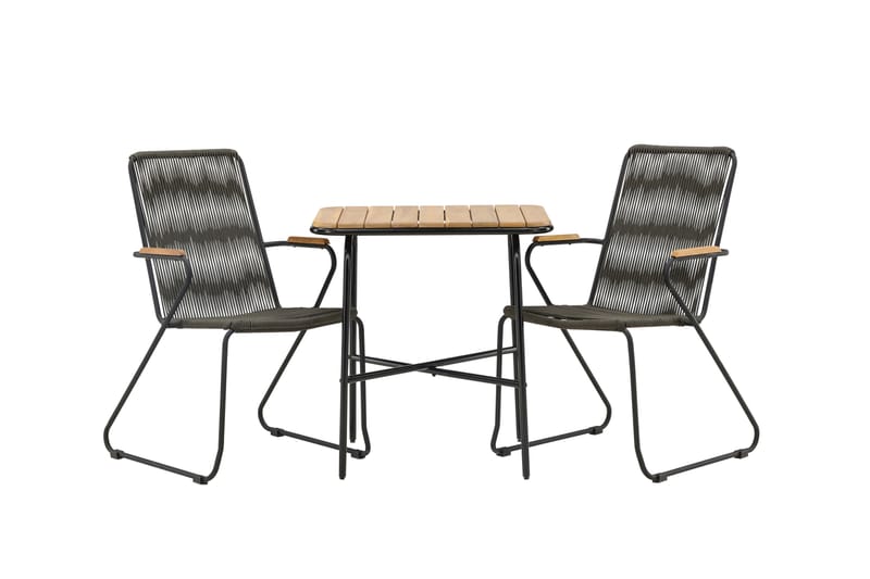 Holmbeck Cafésett 70 cm + 2 Bois Karmstoler - Svart/Brun - Hagemøbler & utemiljø - Hagegruppe - Cafemøbler & cafesett