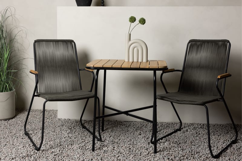 Holmbeck Cafésett 70 cm + 2 Bois Karmstoler - Svart/Brun - Hagemøbler & utemiljø - Hagegruppe - Cafemøbler & cafesett