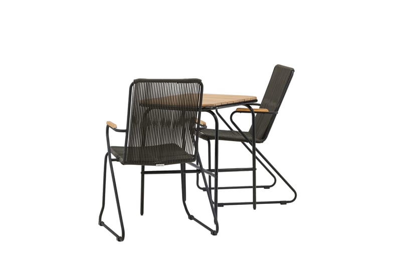 Holmbeck Cafésett 70 cm + 2 Bois Karmstoler - Svart/Brun - Hagemøbler & utemiljø - Hagegruppe - Cafemøbler & cafesett