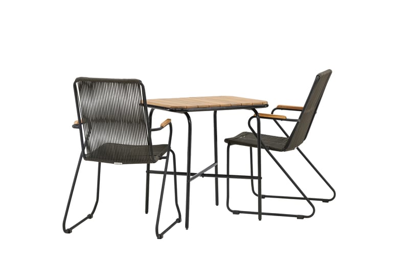 Holmbeck Cafésett 70 cm + 2 Bois Karmstoler - Svart/Brun - Hagemøbler & utemiljø - Hagegruppe - Cafemøbler & cafesett