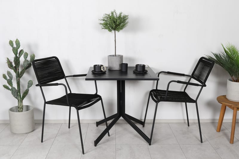 Way Cafésett 70 cm + 2 Lindos Karmstoler - Svart/Brun - Hagemøbler & utemiljø - Hagegruppe - Cafemøbler & cafesett