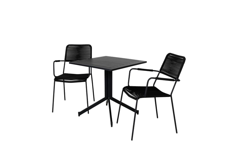 Way Cafésett 70 cm + 2 Lindos Karmstoler - Svart/Brun - Hagemøbler & utemiljø - Hagegruppe - Cafemøbler & cafesett