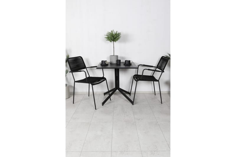 Way Cafésett 70 cm + 2 Lindos Karmstoler - Svart/Brun - Hagemøbler & utemiljø - Hagegruppe - Cafemøbler & cafesett