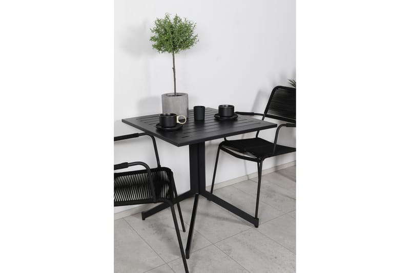 Way Cafésett 70 cm + 2 Lindos Karmstoler - Svart/Brun - Hagemøbler & utemiljø - Hagegruppe - Cafemøbler & cafesett