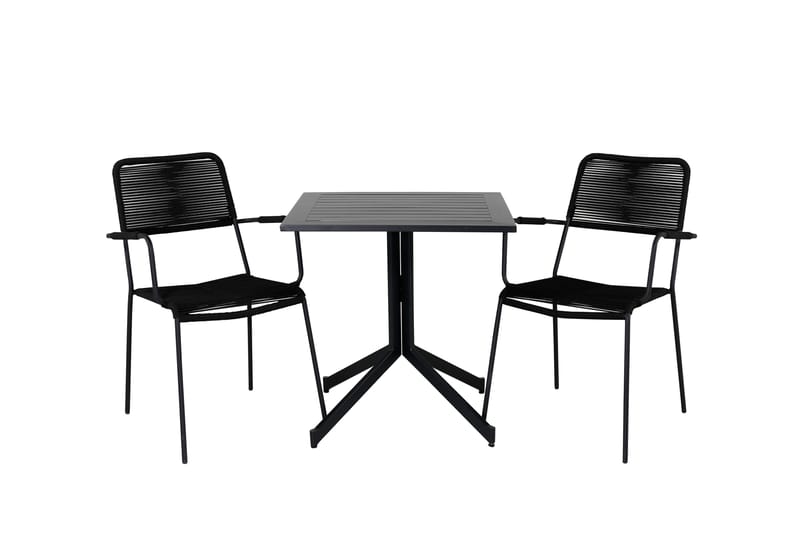 Way Cafésett 70 cm + 2 Lindos Karmstoler - Svart/Brun - Hagemøbler & utemiljø - Hagegruppe - Cafemøbler & cafesett