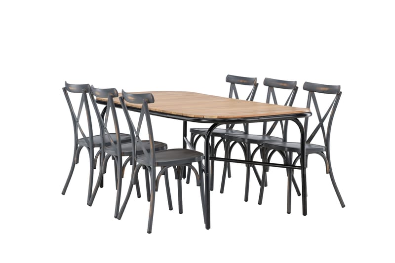 Holmbeck Spisegruppe 200 cm + 6 Tablas Spisestoler - Brun/Mørkegrå - Hagemøbler & utemiljø - Hagegruppe - Spisegrupper hage