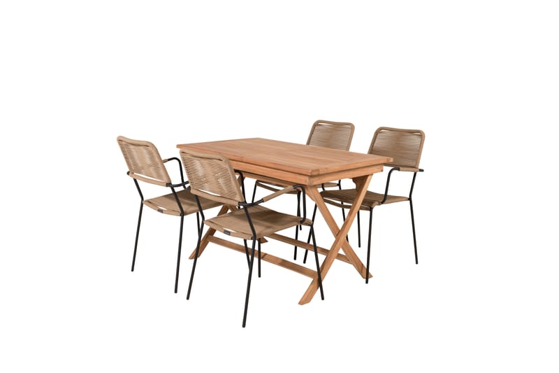 Kenya Spisegruppe 120 cm + 4 Lindos Karmstoler - Svart/Beige - Hagemøbler & utemiljø - Hagegruppe - Spisegrupper hage