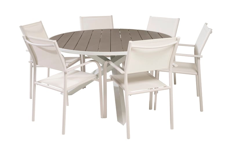 Parma Spisegruppe Rund Ø140cm + 6 Santorini Karmstoler - Hvit - Hagem�øbler & utemiljø - Hagegruppe - Spisegrupper hage