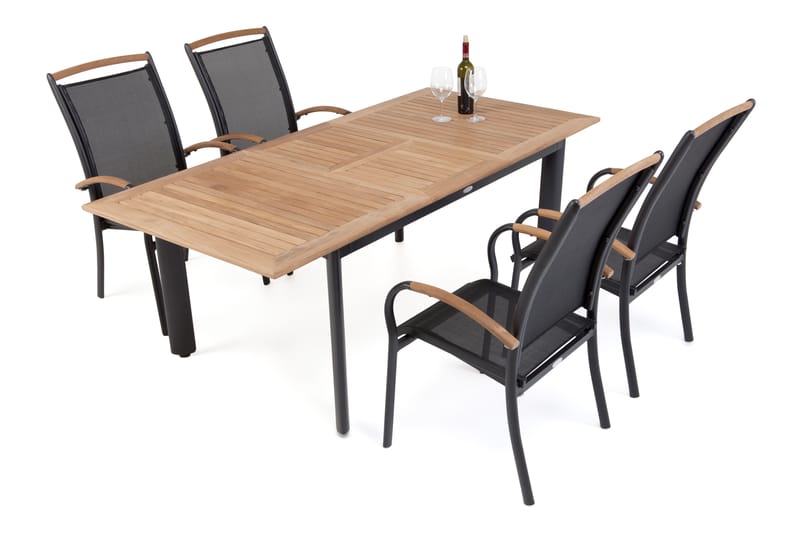 Spisegruppe Hillerstorp Nydala 96x150-200 + 4 Karmstoler - Teak|Svart - Hagemøbler & utemiljø - Hagegruppe - Spisegrupper hage