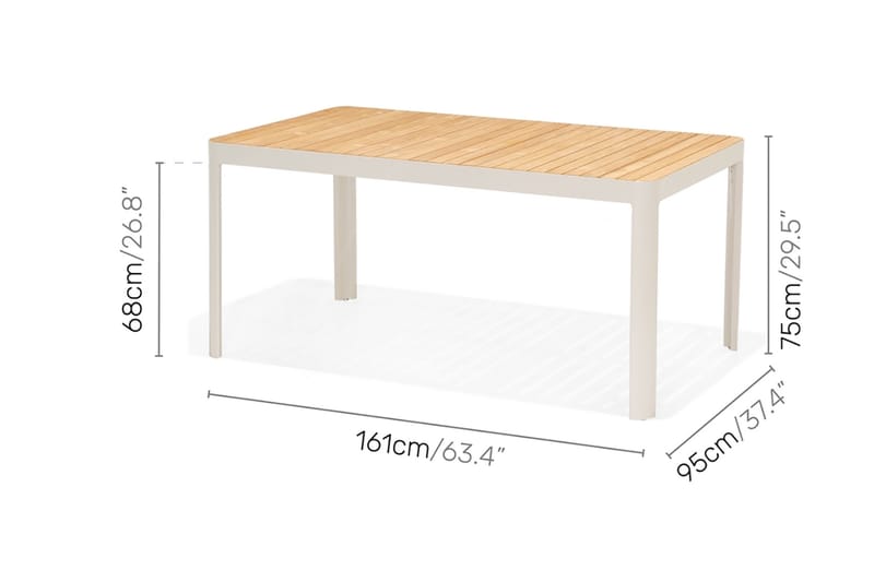 Spisegruppe Portals 161 cm + 4 Karmstoler - Hvit / Tre - Hagemøbler & utemiljø - Hagegruppe - Spisegrupper hage