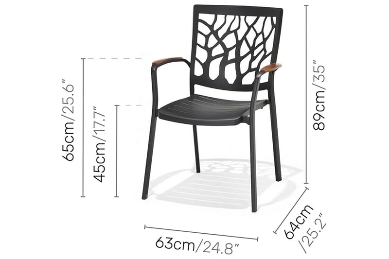 Spisegruppe Portals 209 cm + 5 Karmstoler + Benk - Svart / Tre - Hagemøbler & utemiljø - Hagegruppe - Spisegrupper hage