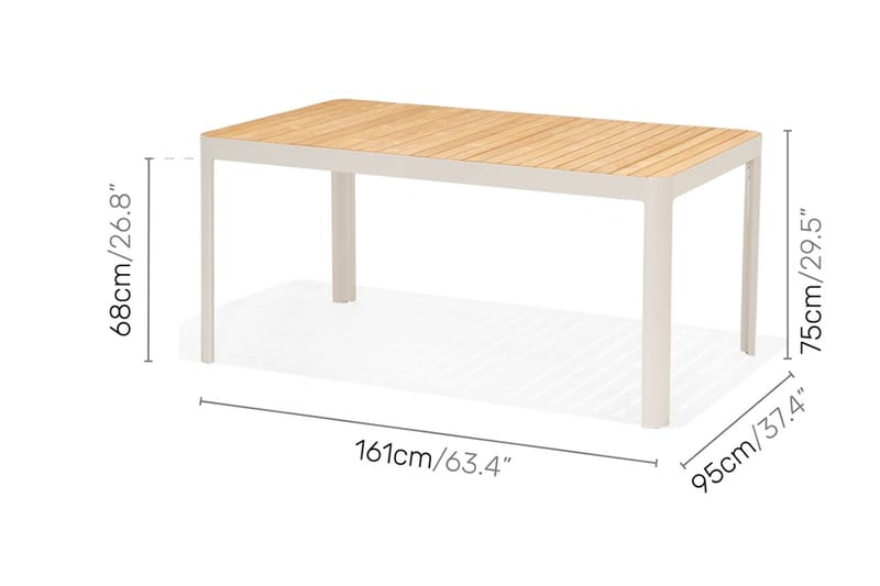 Spisegruppe Portals 161 cm + 4 Karmstoler + Benk - Hvit / Tre - Hagemøbler & utemiljø - Hagegruppe - Spisegrupper hage