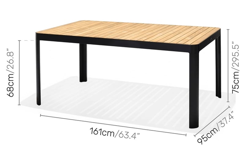 Spisegruppe Portals 161 cm + 6 Stoler - Svart / Tre - Hagemøbler & utemiljø - Hagegruppe - Spisegrupper hage