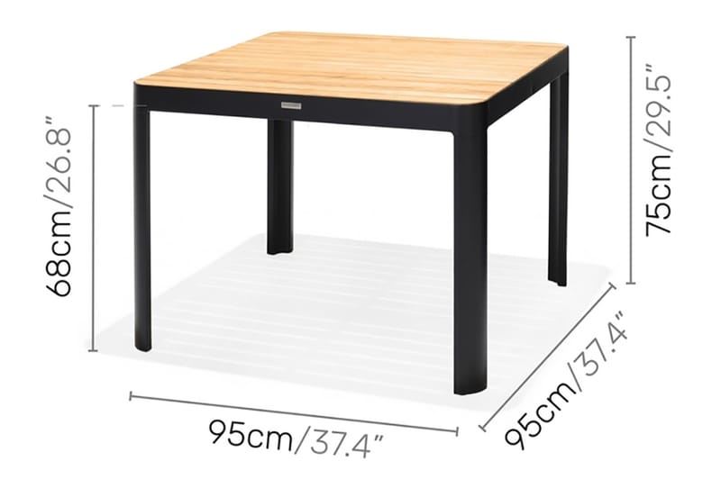 Spisegruppe Portals 95 cm + 4 Stoler - Svart / Tre - Hagemøbler & utemiljø - Hagegruppe - Spisegrupper hage