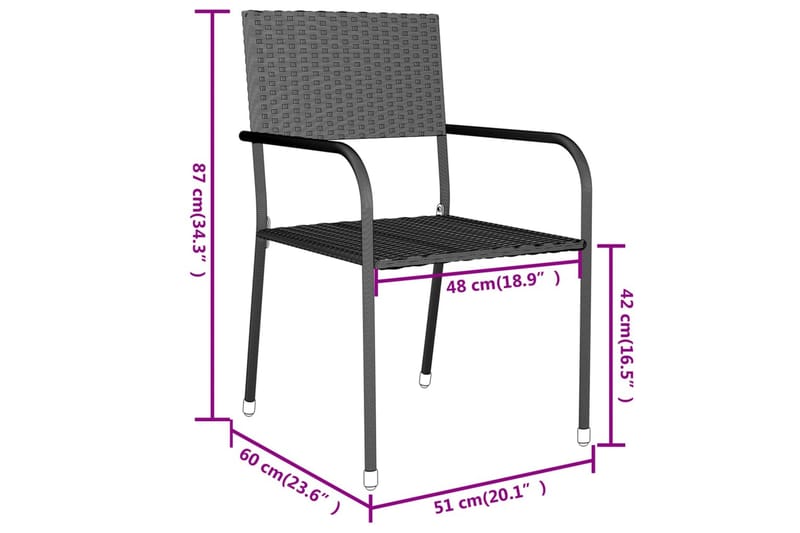 Utendørs spisestue 3 deler polyrotting svart - Svart - Hagemøbler & utemiljø - Hagegruppe - Spisegrupper hage