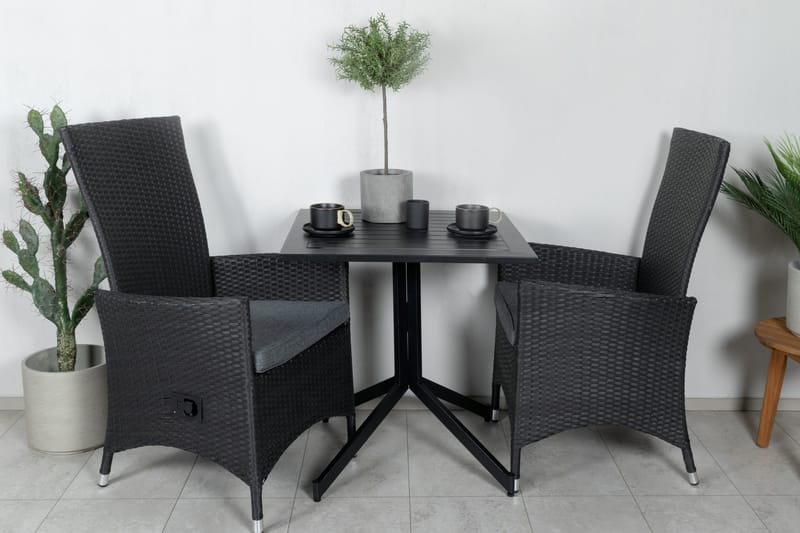 Way Spisegruppe 70cm + 2 Padova Reclinerstoler - Svart/Grå - Hagemøbler & utemiljø - Hagegruppe - Spisegrupper hage