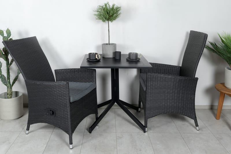 Way Spisegruppe 70cm + 2 Padova Reclinerstoler - Svart/Grå - Hagemøbler & utemiljø - Hagegruppe - Spisegrupper hage