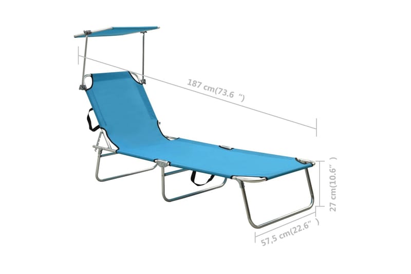 Sammenleggbar solseng med baldakin blå aluminium - Blå - Hagemøbler & utemiljø - Stoler & Lenestoler - Solsenger & solvogner