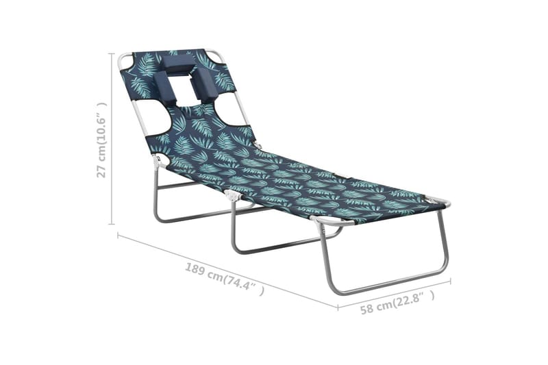 Sammenleggbar solseng med hodepute stål bladtrykk - Hagemøbler & utemiljø - Stoler & Lenestoler - Solsenger & solvogner