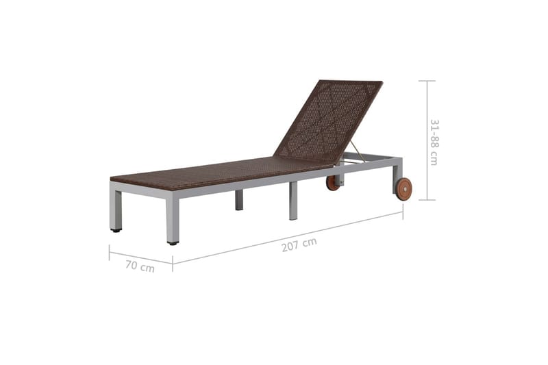 Solseng med hjul polyrotting brun - Brun - Hagemøbler & utemiljø - Stoler & Lenestoler - Solsenger & solvogner