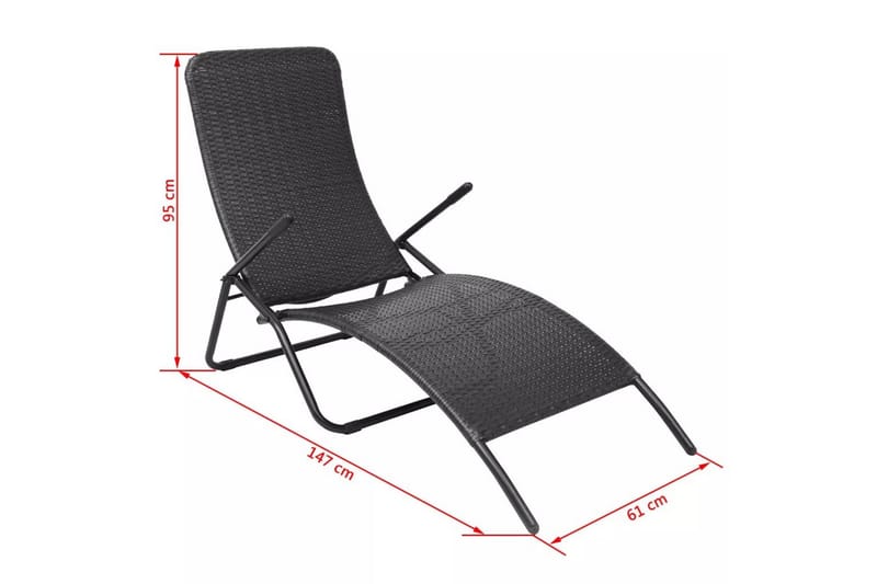 Sammenleggbar solseng polyrotting svart - Svart - Hagemøbler & utemiljø - Stoler & Lenestoler - Solstoler