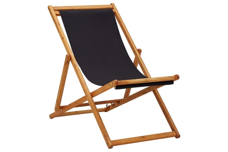 Sammenleggbar strandstol eukalyptus og stoff svart - Balkongstoler - Strandstol - Strandstoler & campingstoler
