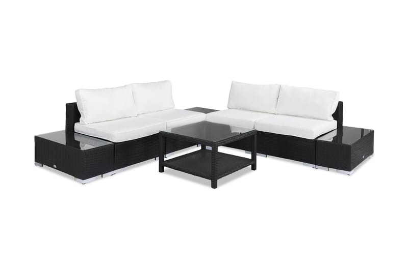 Loungegruppe Bahamas 5 Pers 1 Bord 75x75 - 1 Divan 2 Avslutninger Svart - Hagemøbler & utemiljø - Loungemøbler - Loungegrupper