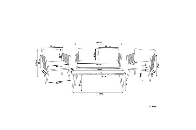 Loungegruppe Preveza 120 cm - Grå - Hagemøbler & utemiljø - Loungemøbler - Loungegrupper