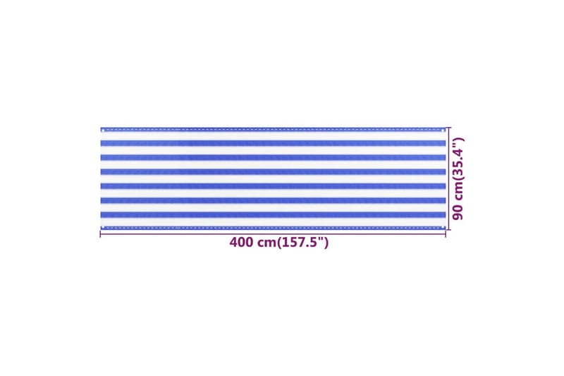 Balkongskjerm blå og hvit 90x400 cm HDPE - Flerfarget - Hagemøbler & utemiljø - Solbeskyttelse - Balkongbeskyttelse