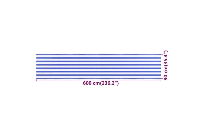 Balkongskjerm blå og hvit 90x600 cm HDPE - Flerfarget - Hagemøbler & utemiljø - Solbeskyttelse - Balkongbeskyttelse