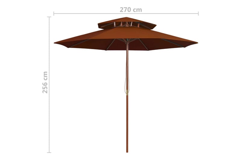 Dobbel parasoll med trestang 270 cm terrakotta - Brun - Hagemøbler & utemiljø - Solbeskyttelse - Parasoller