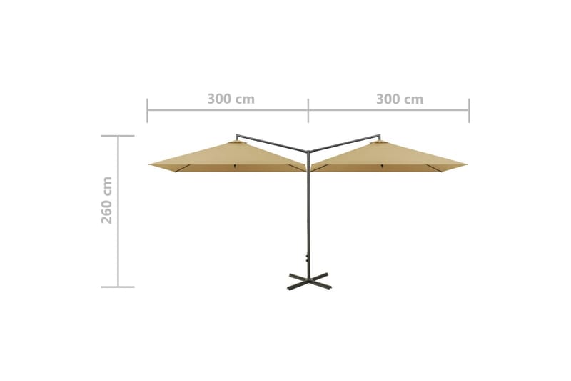 Dobbel parasoll med stålstolpe gråbrun 600x300 cm - Taupe - Hagemøbler & utemiljø - Solbeskyttelse - Parasoller