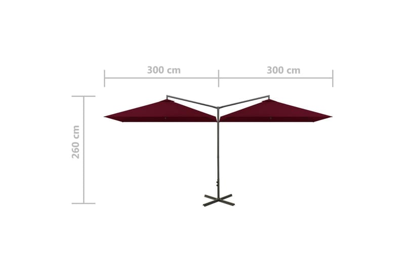 Dobbel parasoll med stålstolpe vinrød 600x300 cm - Rød - Hagemøbler & utemiljø - Solbeskyttelse - Parasoller