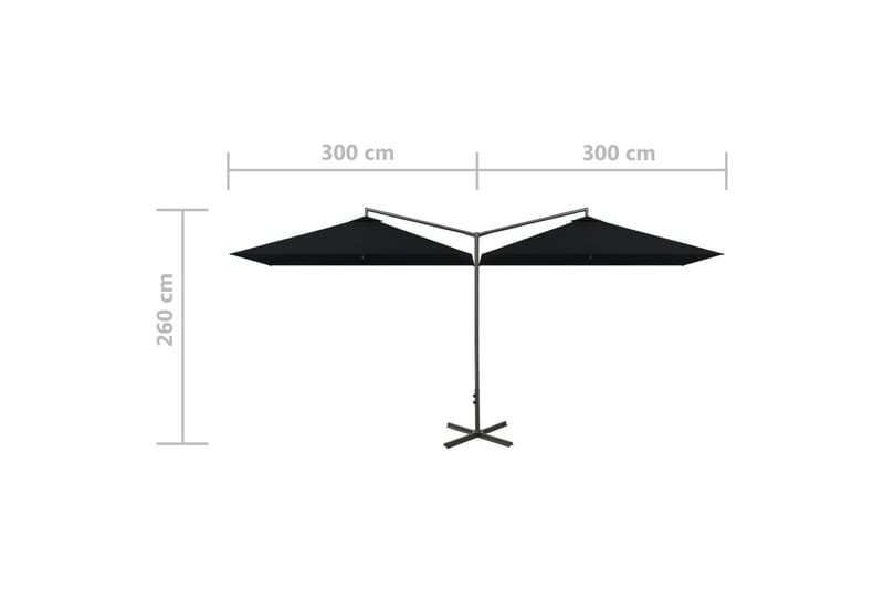 Dobbel parasoll med stålstolpe svart 600x300 cm - Svart - Hagemøbler & utemiljø - Solbeskyttelse - Parasoller