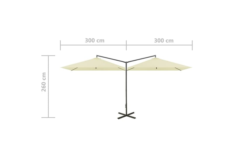 Dobbel parasoll med stålstolpe sand 600x300 cm - Hagemøbler & utemiljø - Solbeskyttelse - Parasoller