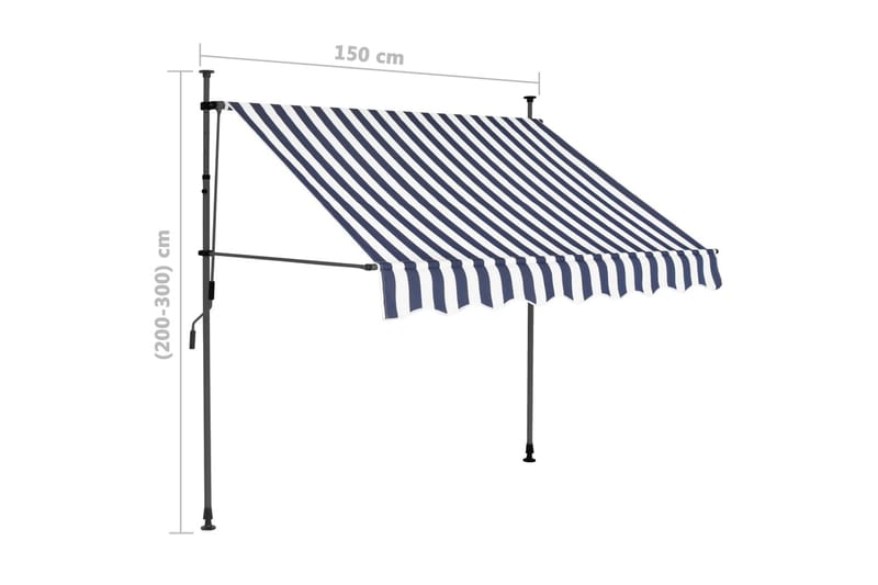 Manuell uttrekkbar markise med LED 150 cm blå og hvit - Flerfarget - Hagemøbler & utemiljø - Solbeskyttelse - Markiser