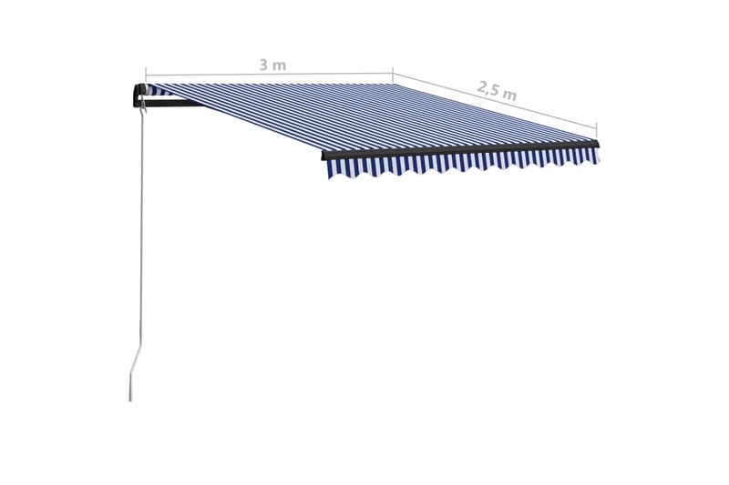 Manuell uttrekkbar markise med LED 300x250 cm blå & hvit - Hagemøbler & utemiljø - Solbeskyttelse - Markiser