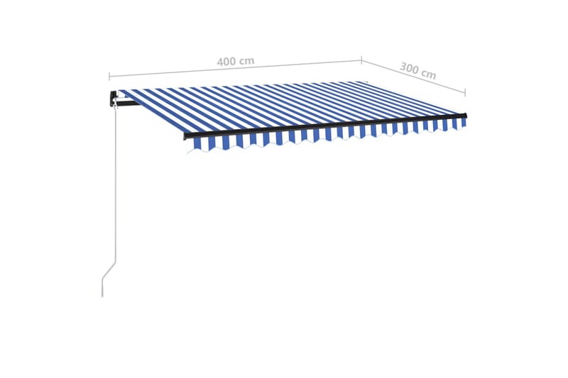 Manuell uttrekkbar markise med LED 400x300 cm blå og hvit - Blå - Hagemøbler & utemiljø - Solbeskyttelse - Markiser