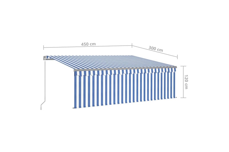 Manuell uttrekkbar markise med rullegardin 4,5x3 m - Blå - Hagemøbler & utemiljø - Solbeskyttelse - Markiser