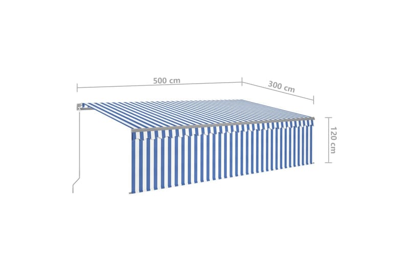 Manuell uttrekkbar markise med rullegardin 5x3 m blå og hvit - Blå - Hagemøbler & utemiljø - Solbeskyttelse - Markiser