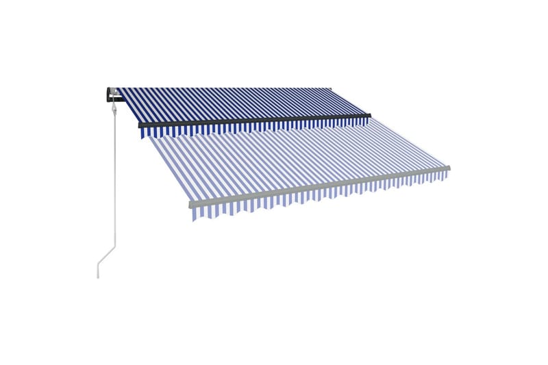 Markise med vindsensor og LED 300x250 cm blå og hvit - Hagemøbler & utemiljø - Solbeskyttelse - Markiser