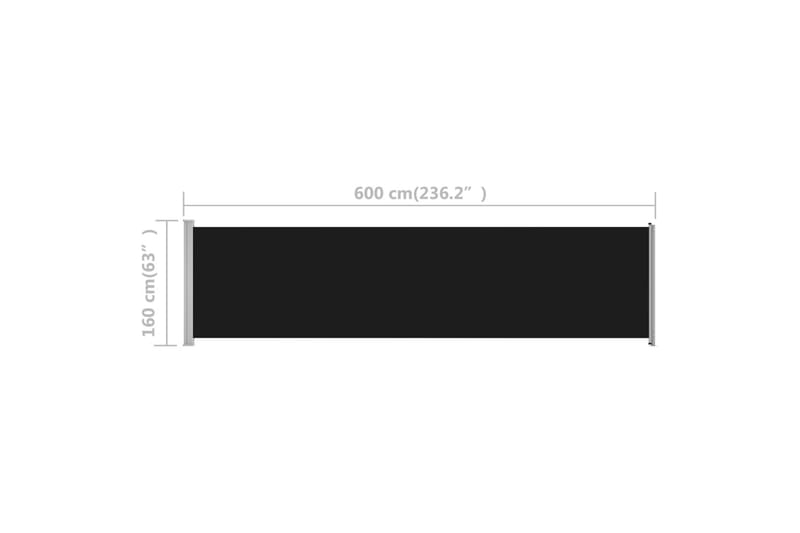 Uttrekkbar sidemarkise 600x160 cm svart - Svart - Hagemøbler & utemiljø - Solbeskyttelse - Markiser - Sidemarkise