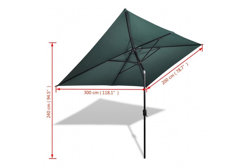 Parasoll 200 x 300 cm grønn rektangulr - Grønn - Hagemøbler & utemiljø - Solbeskyttelse - Parasoller